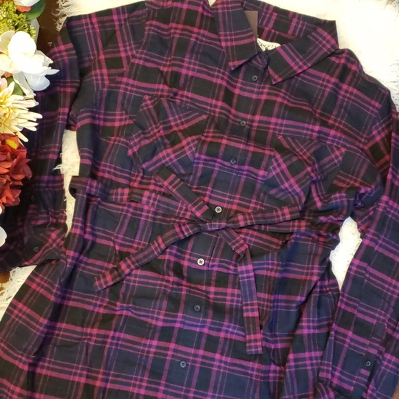 Navy/pink Button Front Shirt Dress - Picture 2 of 8